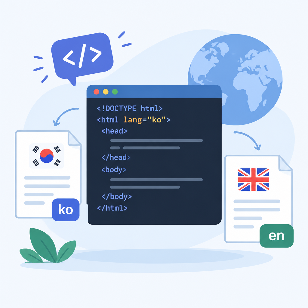 AI 생성 설명 이미지: AEO 세팅해주는곳 AI SGAEO | HTML lang 속성이 페이지 언어를 표시하는 방법